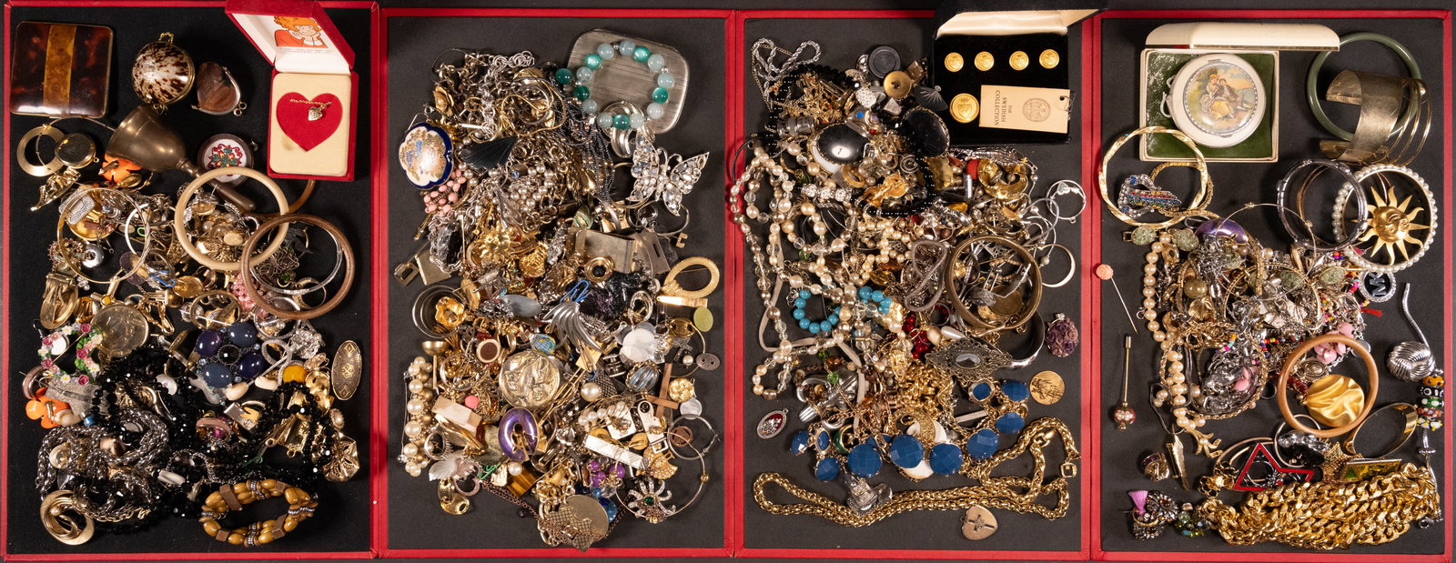 Large Unsearched Costume Jewelry Lot: Large Costume Jewelry Unsearched Lot May Comprising Necklaces Bracelets Bangles Rings Pins Brooches Earrings Cufflinks Women's Costume etc Some Items May Need Repair While Some Will Not We Cannot Answ