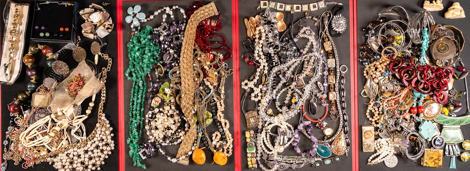 Large Unsearched Costume Jewelry Lot: Large Costume Jewelry Unsearched Lot May Comprising Necklaces Bracelets Bangles Rings Pins Brooches Earrings Cufflinks Women's Costume etc Some Items May Need Repair While Some Will Not We Cannot Answ