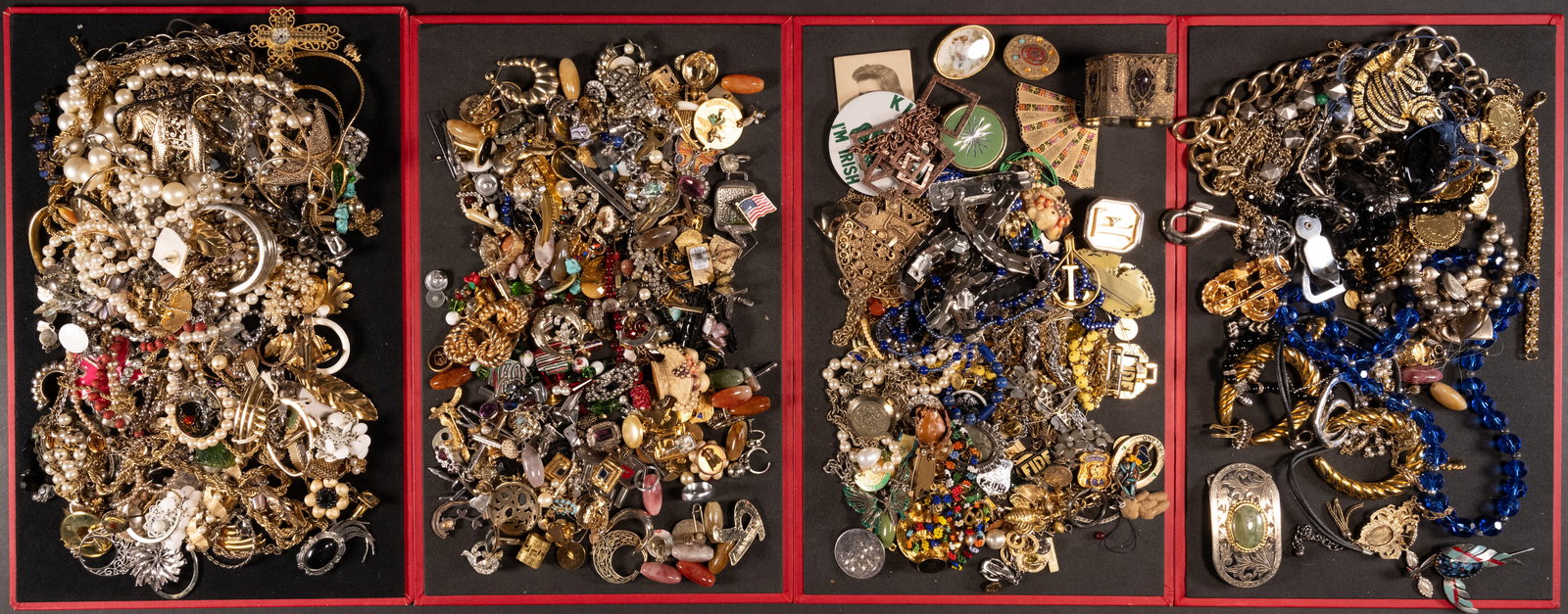 Large Unsearched Costume Jewelry Lot: Large Costume Jewelry Unsearched Lot May Comprising Necklaces Bracelets Bangles Rings Pins Brooches Earrings Cufflinks Women's Costume etc Some Items May Need Repair While Some Will Not We Cannot Answ