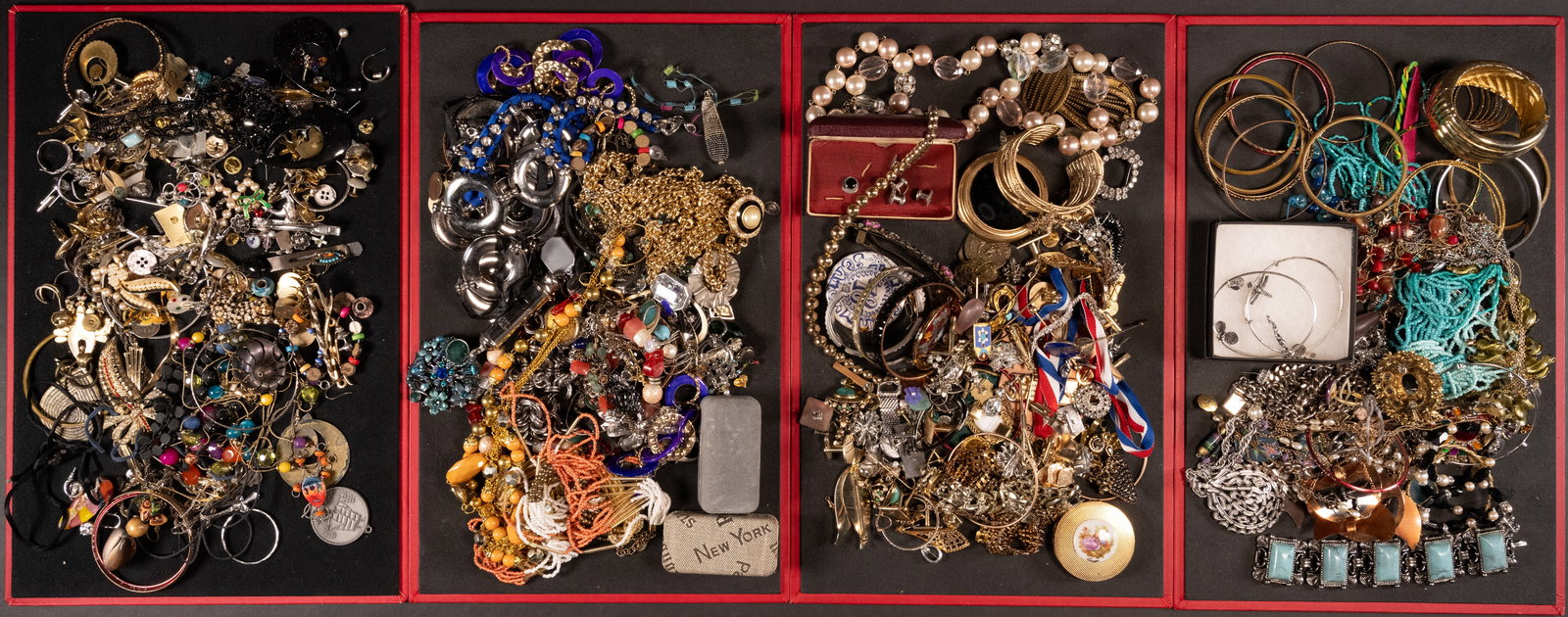 Large Unsearched Costume Jewelry Lot: Large Costume Jewelry Unsearched Lot May Comprising Necklaces Bracelets Bangles Rings Pins Brooches Earrings Cufflinks Women's Costume etc Some Items May Need Repair While Some Will Not We Cannot Answ