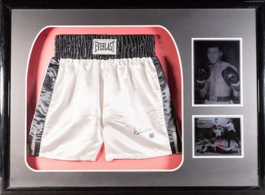 Muhammad Ali Signed Everlast Boxing Shorts in Display