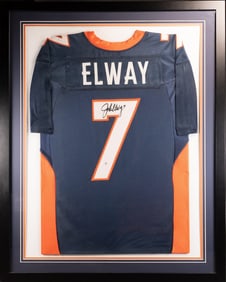 Signed Denver Broncos John Elway Jersey Display