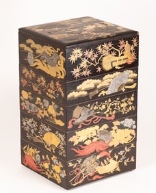 Japanese Black & Gold Lacquer Jubako Box