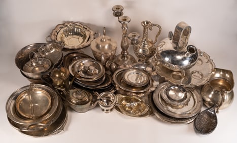 Sterling Silver Unsearched Assorted Tableware Lot Over 19 Kilograms 53 Pcs