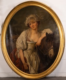 19th C "The Milkmaid" Oil On Canvas After Jean Baptiste Greuze (French 1725-1805)