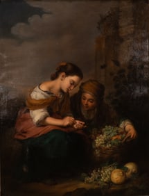 18th C "The Little Fruit Seller" Oil On Canvas After Bartolome Esteban Murillo (Spanish 1617-1682)