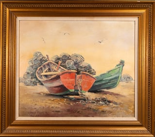 Ward Mann (NY/MA 1921-2005) "Two Boats Portugal"