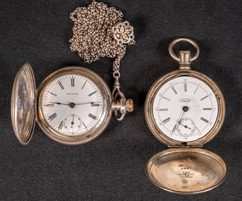 1901 American Waltham Watch Co Sterling Silver & Coin Silver Hunter Case Pocket Watch Models 1883