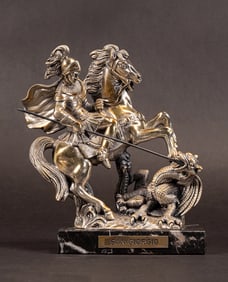 Italian Sterling Silver Sculpture St George & the Dragon
