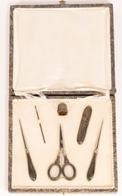Victorian Sterling Silver Repousse Sewing Kit