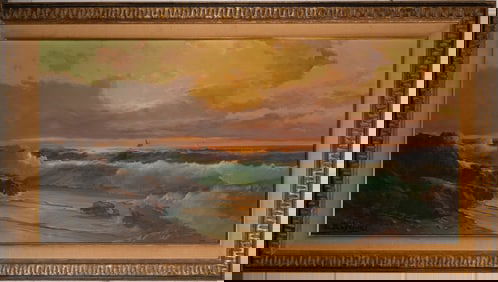 Mid-20th Century Seascape Oil on Canvas Illegibly Signed