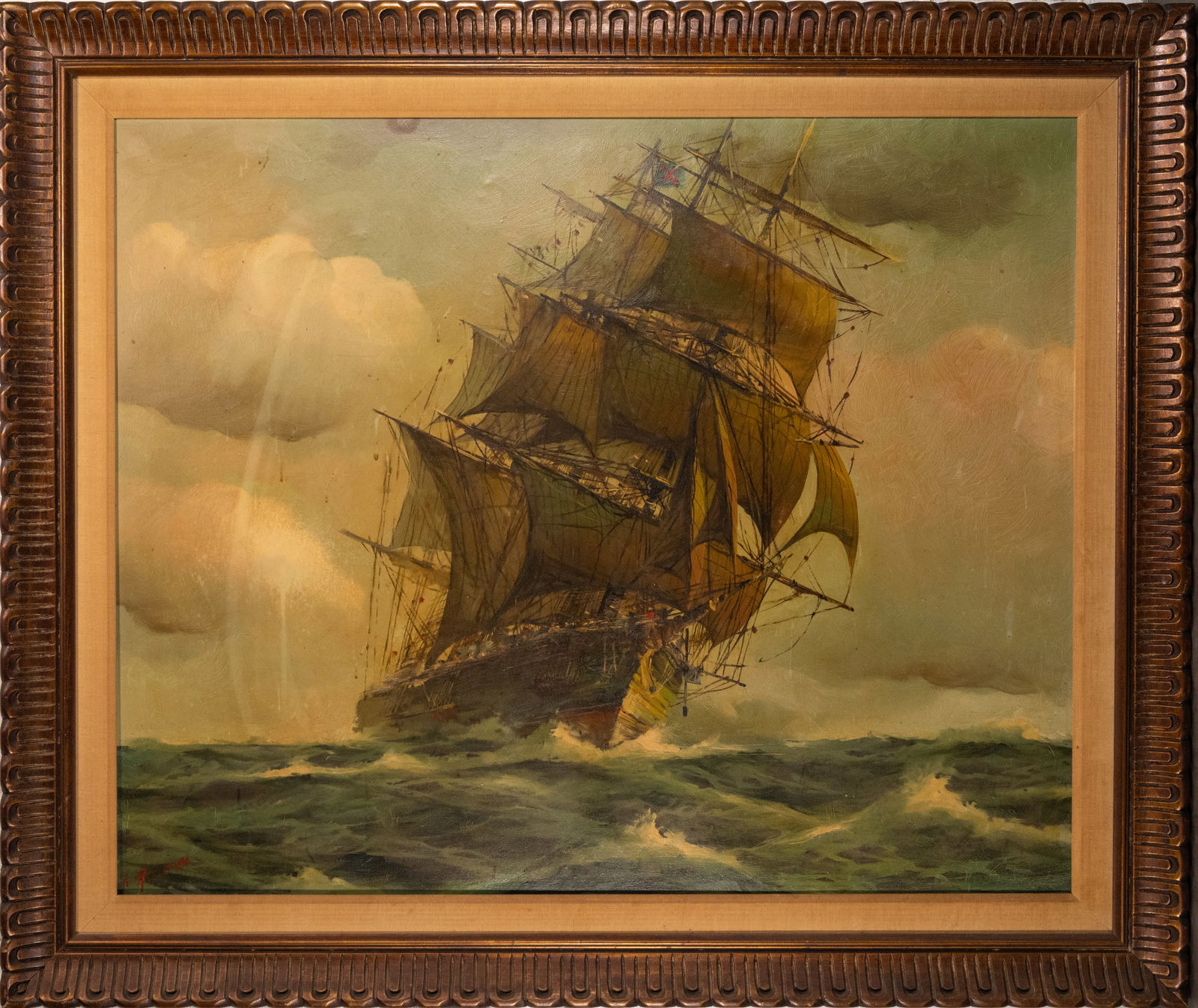 Early 20th C. Maritime Landscape Oil on Canvas Illegibly Signed (1 of 9)