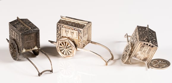 Sterling Silver Rickshaw Salt Pepper Shaker 3Pcs