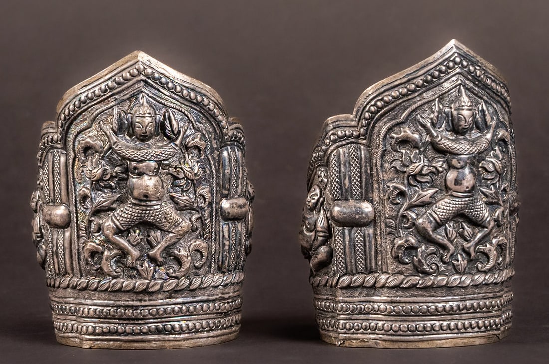 Chinese Qing Dynasty Sino Tibetan Buddha Silver Arm Cuff Bracelet Pair (1 of 12)