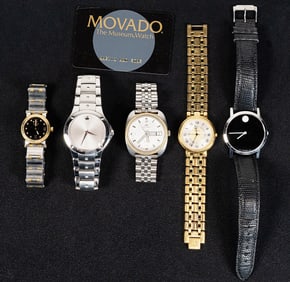 Movado Stainless Steel Wristwatch Collection 5Pcs Four In Running Condition