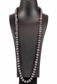 14K White Gold & Sapphire Floral Clasp Tahitian South Sea Pearl Necklace
