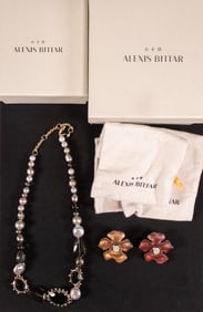 Alexis Bittar Costume Jewelry Brooches & Necklace 3Pcs