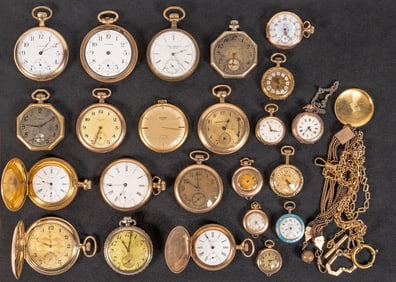 10k-14K Gold Filled And Plated Pocket Watch Collection Pcs Waltham Elgin Illinois Etc 27Pcs