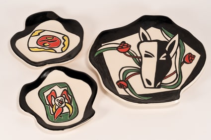 F Leger And R Brice French Mid Century Abstract Art Pottery Ceramic Plates 3Pcs