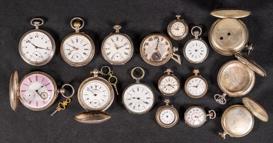800 Sterling Pocket Watch Collection Avance Retard Guilloche Niello Etc 16Pcs