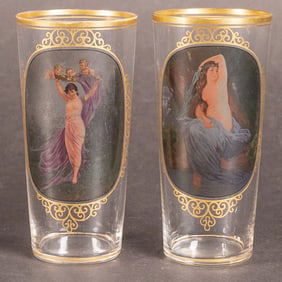 1900 Moser Handpainted Nude Glasses Pair