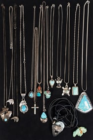 Navajo & Zuni Native American Sterling Silver Turquoise Necklace Collection 16Pcs