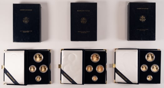 1996 W 4-Coin Proof American Gold Eagle Set & Two Sets 1993 4-Coin Proof American Gold Eagle