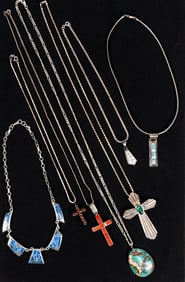 Navajo & Zuni Native American Sterling Silver Necklaces Collection 7Pcs