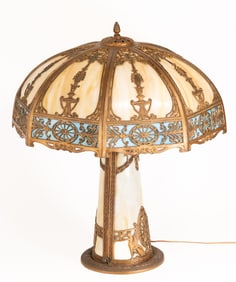 Art Nouvau Edward Miller Lamp Co Art & Crafts Slag Glass Table Lamp