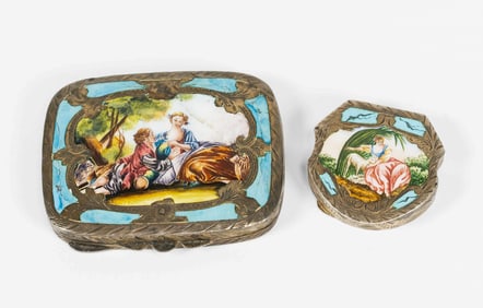 800 Silver Enamel Powder & Pill Box