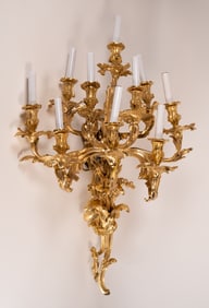 19th c. French Louis XV 10 Light Dore Gilt Bronze Wall Sconce