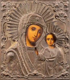 19th C Russian Orthodox Icon "Our lady Of Kazan"