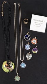 Millefiori Murano Art Glass Sterling Silver Jewelry Collection Ring Necklaces Pendants Etc 10Pcs