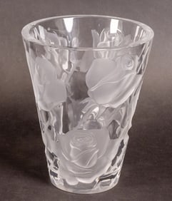 1952 Lalique France "Ispahan Rose" Crystal Vase