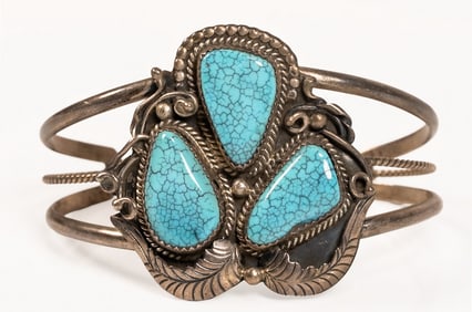 Navajo Lone Mountain Spiderweb Turquoise Sterling Silver Cuff Bracelet