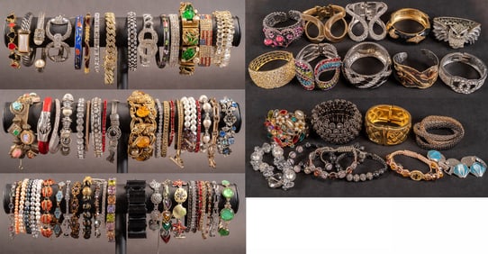 Vintage Costume Jewelry Rhinestone Bracelet Collection 80Pcs
