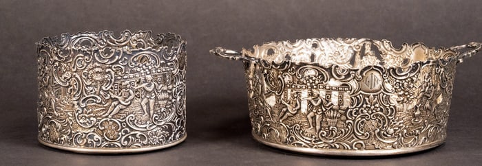 Brand Chatillon Co Sterling Silver Scenic Repousse Bottle & Bowl Base