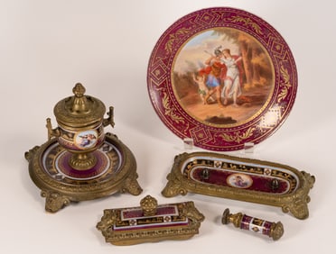 Royal Vienna Porcelain & Gild Bronze Desk Set 5Pcs