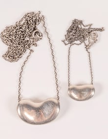 Tiffany & Co Elsa Peretti Sterling Silver Bean Pendant Necklace 2 Pcs