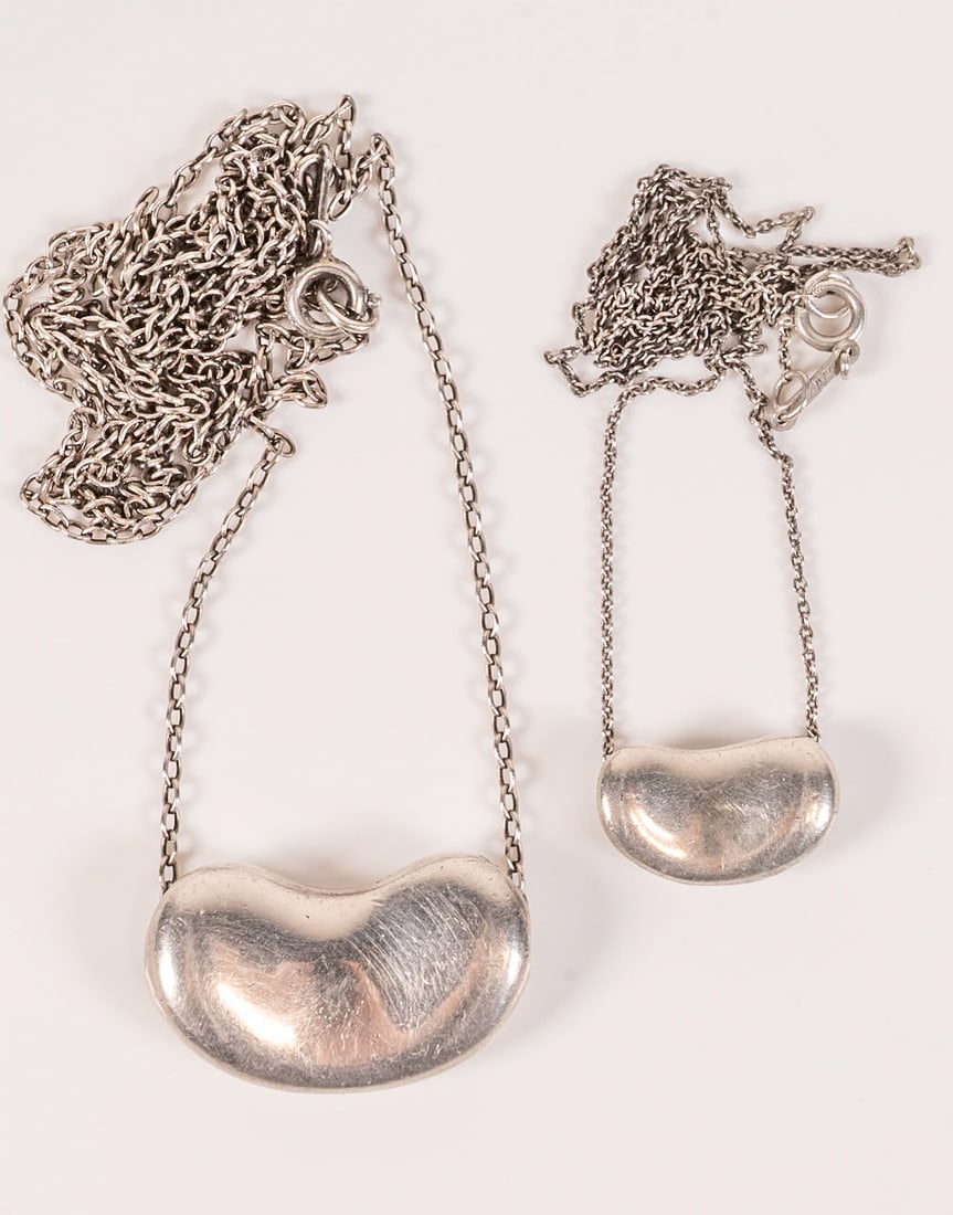 Tiffany & Co Elsa Peretti Sterling Silver Bean Pendant Necklace 2 Pcs (1 of 10)
