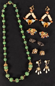 Miriam Haskell Vintage Jewelry Collection 6Pcs Mottled Glass Necklace & Earrings Signed