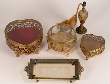 18th-20th C Ormolu Beveled Dresser Collection French American Czechoslovakia 4Pcs