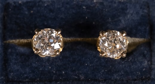14K Yellow Gold .80Ct Old Mine Cut Diamond Stud Earrings