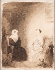 James Goodwyn Clonney (English, 1812-1867) Ladies and Children Interior Scene