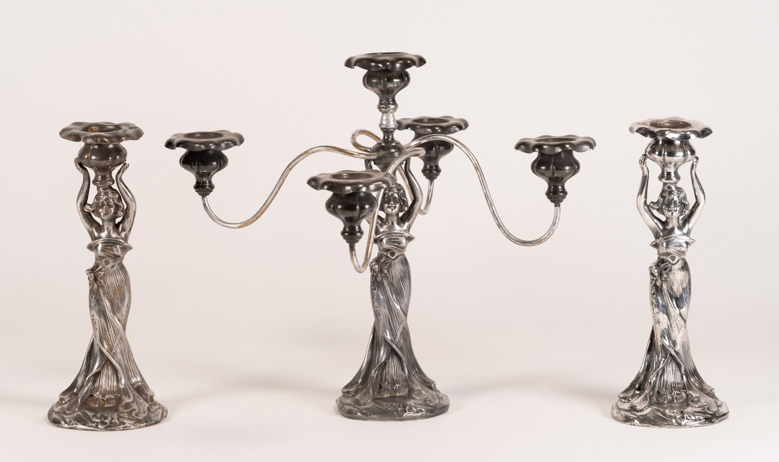 EG Webster & Son Art Nouveau Woman Figural Candelabrum with Pair of Candlesticks (1 of 14)