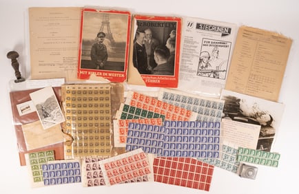 Large WWII German Photo Stamp Book Ephemera Collection