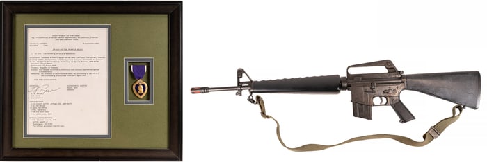 1968 Purple Heart Airborne 5th Special Forces Group w/ Field Citation Framed Denix M16 Training