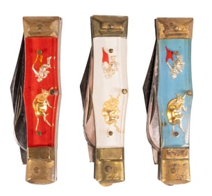 Vintage OMAR Bullfighter Dragon Stainless Steel Switchblade Knife Collection