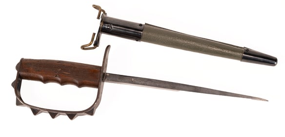 WWI US Model 1917 LF & C Trench Knife with Leather Scabbard Knuckle Duster