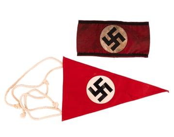 WWII German SS Armband & Large NSDAP Cloth Car Pennant